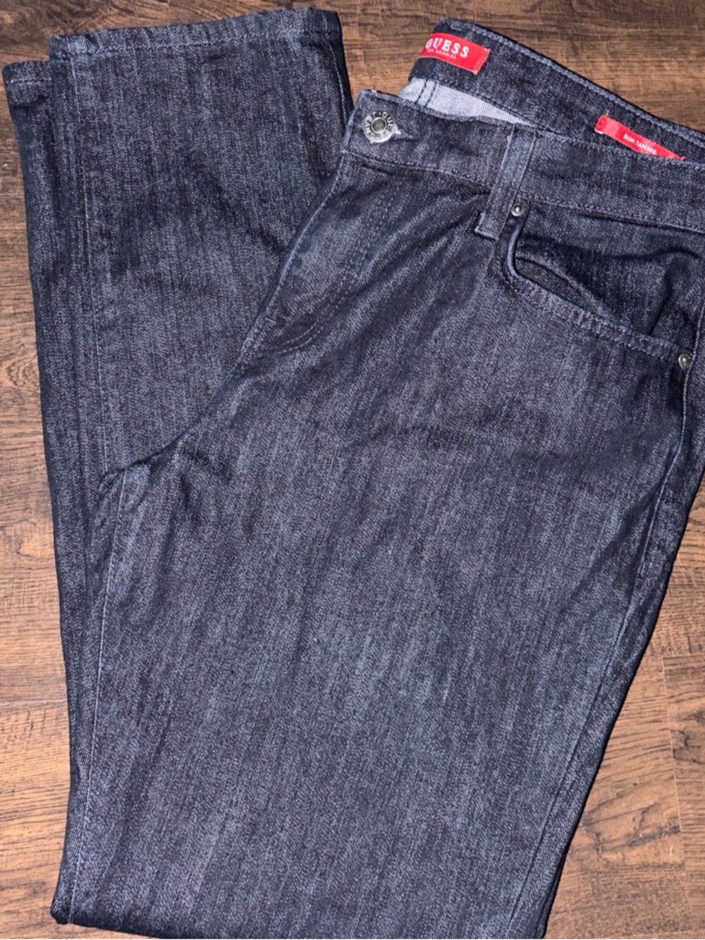 GUESS Men's Dark Slim Straight Jeans with Red Label